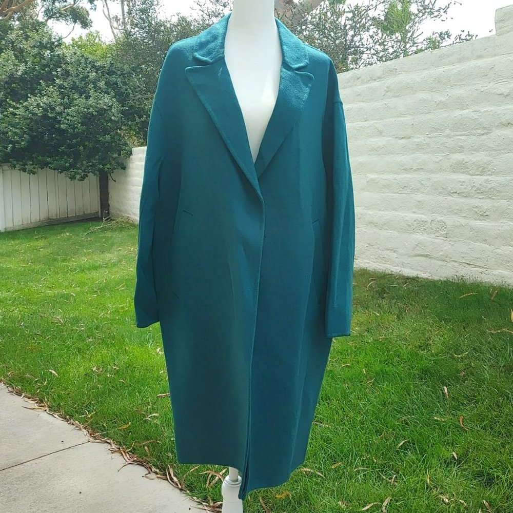 NWT MANGO MNG Handmade Green Emerald Wool Blend Oversized Coat. M